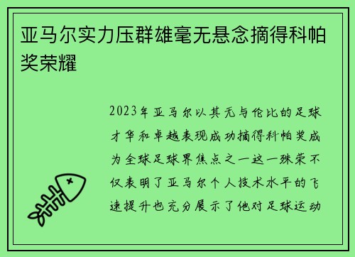亚马尔实力压群雄毫无悬念摘得科帕奖荣耀 亚马尔实力压群雄毫无悬念摘得科帕奖荣耀